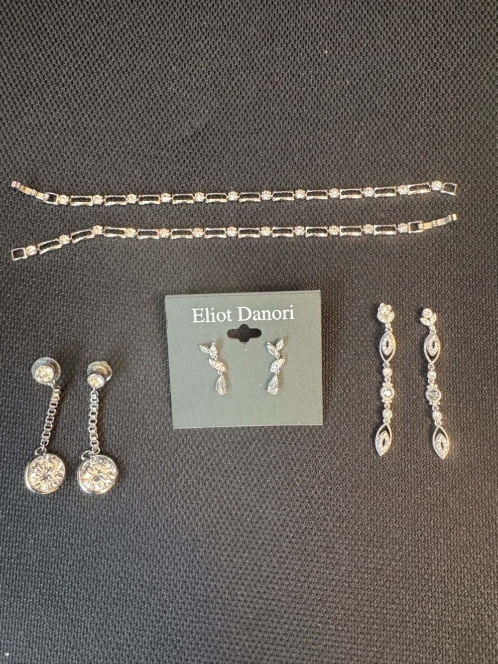 Eliot Danori Silver-Tone Crystal Drop Earrings Trio Set and a set of 2 bracelets